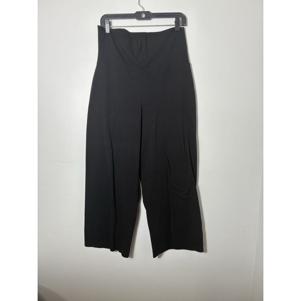 Eileen‎ Fisher Fold Over Wide Leg Leggings Sz M Cotton Cropped Black